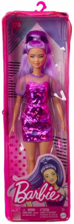 BARBIE FASHIONISTA DOLL #178 PURPLE MONOCHROME DRESS