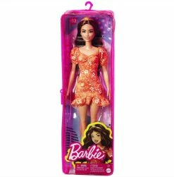BARBIE FASHIONISTA DOLL #182 ORANGE FLORAL PRINT DRESS