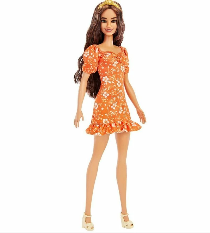 BARBIE FASHIONISTA DOLL #182 ORANGE FLORAL PRINT DRESS 2 BARBIE FASHIONISTA DOLL #182 ORANGE FLORAL PRINT DRESS - Image 2