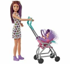 BARBIE SKIPPER BABYSITTERS INC. DOLL & ACCESSORY BABYSITTER WITH PURPLE/BURNETTE HAIR & STROLLER -dolls store Image2 imu3jk